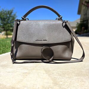 Michael Kors Ava Satchel Medium Gray Saffiano Leather Handbag Purse *Sample Bag*